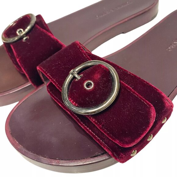 $375 Jenni Kayne Womens Bordeaux Slides Velvet Burgundy Size 9.5 EU 39.5 Flats - Picture 6 of 6